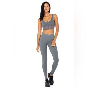 Alo Yoga | 2pcs Set Mesh Corset Tank & Airbrush Leggings in Steel Blue